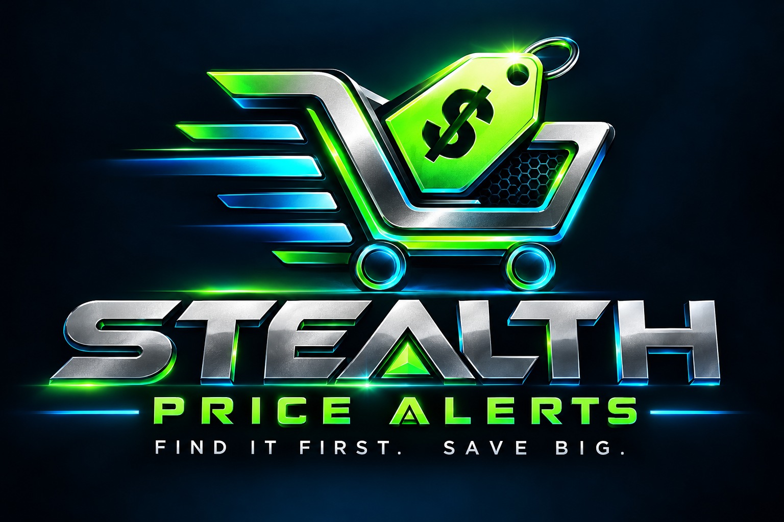 Stealth Price Alerts metallic shopping cart and price tag brand logo